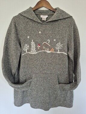 Northern Reflections Vintage Heathered Green Christmas Knit Pullover Sweater Lg
